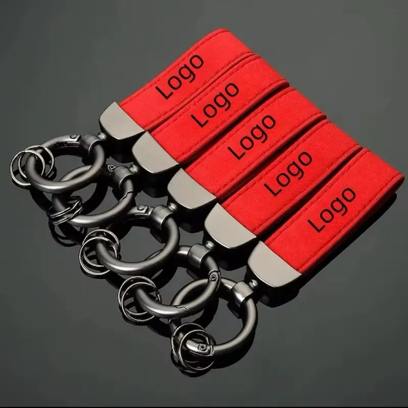 Alcantara Car Keychain - Perfect for Any Enthusiast with Multiple Logos Red Color and Black Metal Rings bag pendant