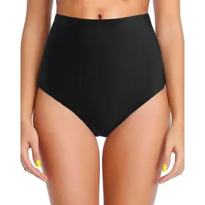 Women’s Black High-Waisted Bikini Bottom Tankini– Full Coverage Tummy Control Swim Shorts for Comfortable Fit