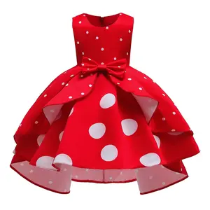 Princess Dress For 2-10Y Girls Wave Point Print Bow Sleeveless Dress Princess One Piece Party Dress ZT-8014