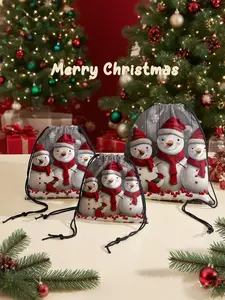 Snowman Pattern Drawstring Bag, Multi-Purpose Storage Bag, Portable Travel Dustproof Bag, Mommy Diaper Bag, Jewelry Cosmetic Gift Bag