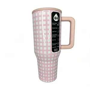 HydroJug 40oz Pink Checkered Insulated Travel Drinkware Tumbler - Portable Vacuum Flask for Girls, Stylish Hydration Choice outdoorfun