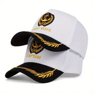 2pcs/ set CAPTAIN & FIRST MATE Letter Wheat Embroidered Baseball Cap Couple's Hats Outdoor Adjustable Sunscreen Leisure Hat Travel Tourism Beach Vacation