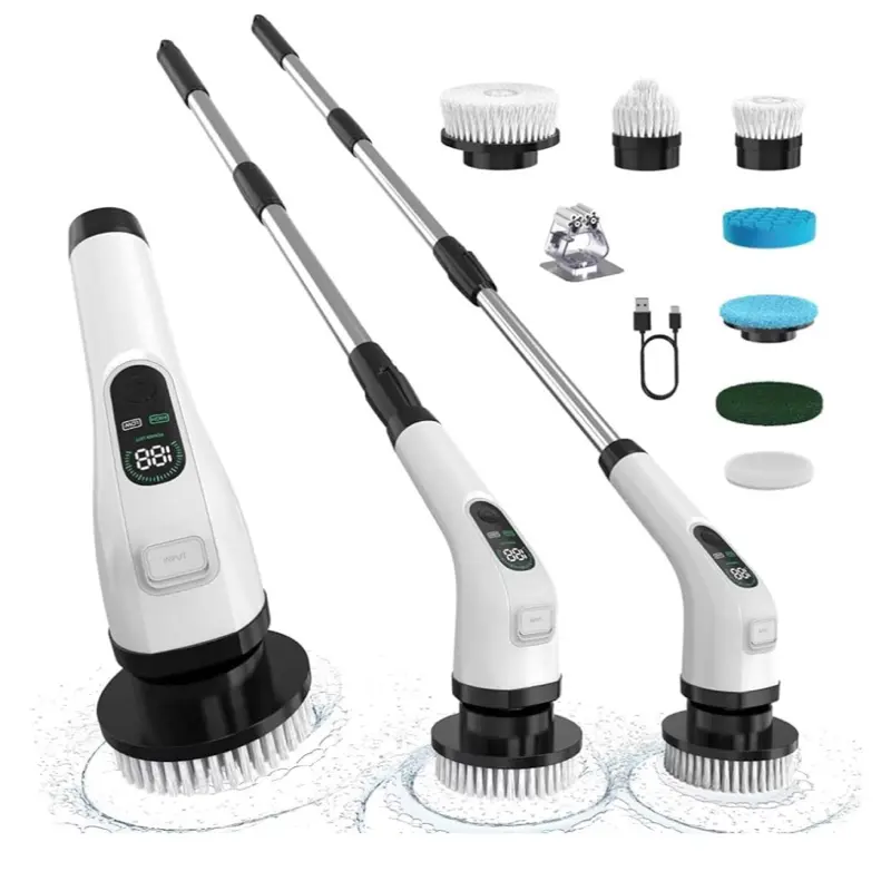 Electric Spin Scrubber, Cordless Bath Tub Power Scrubber with 8 Replaceable Drill Brush Heads, Shower Cleaning Brush, White, (ANS-8050)