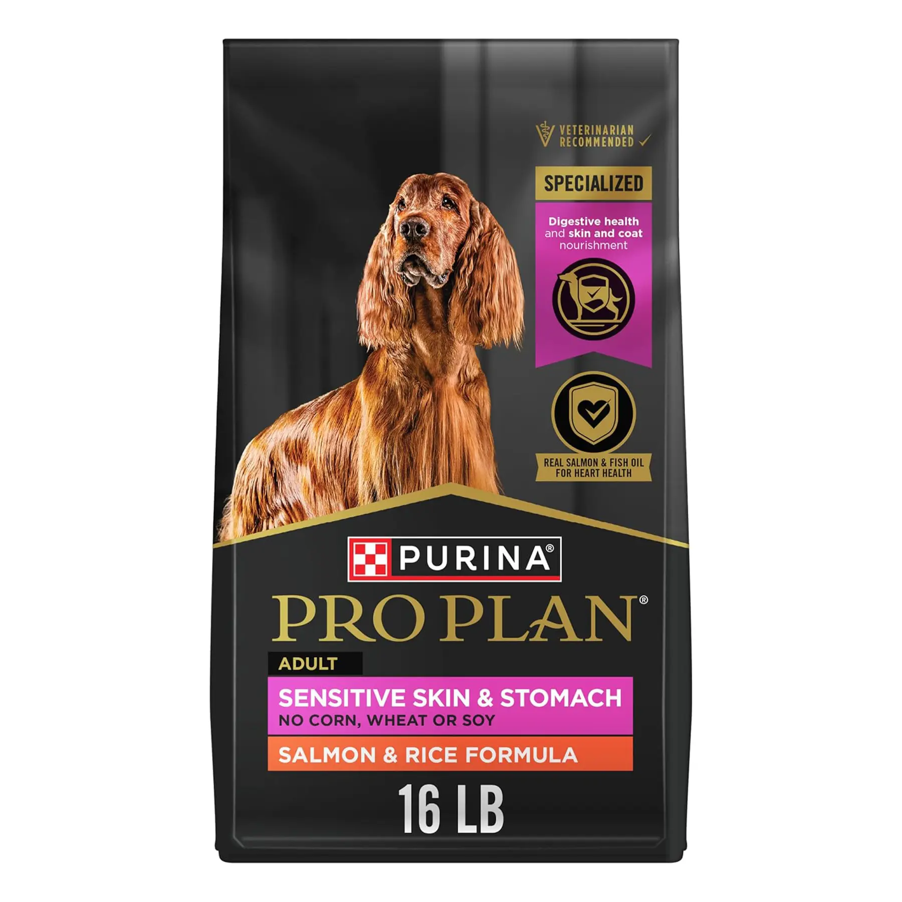 Purina Pro Plan Sensitive Skin and Stomach Dog Food Dry, Adult Salmon & Rice Formula, Digestive Health - 16 lb. Bag