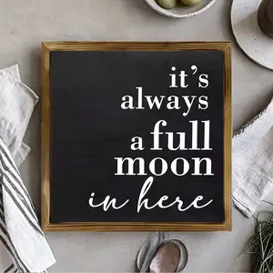 2D Flat 1pc Funny Full Moon Wooden Sign Farmhouse Retro Bathroom & Office Desk Decor with Grain - Humorous Rural Wall Suitable for Restroom, Washroom, Laundry Room Decoration