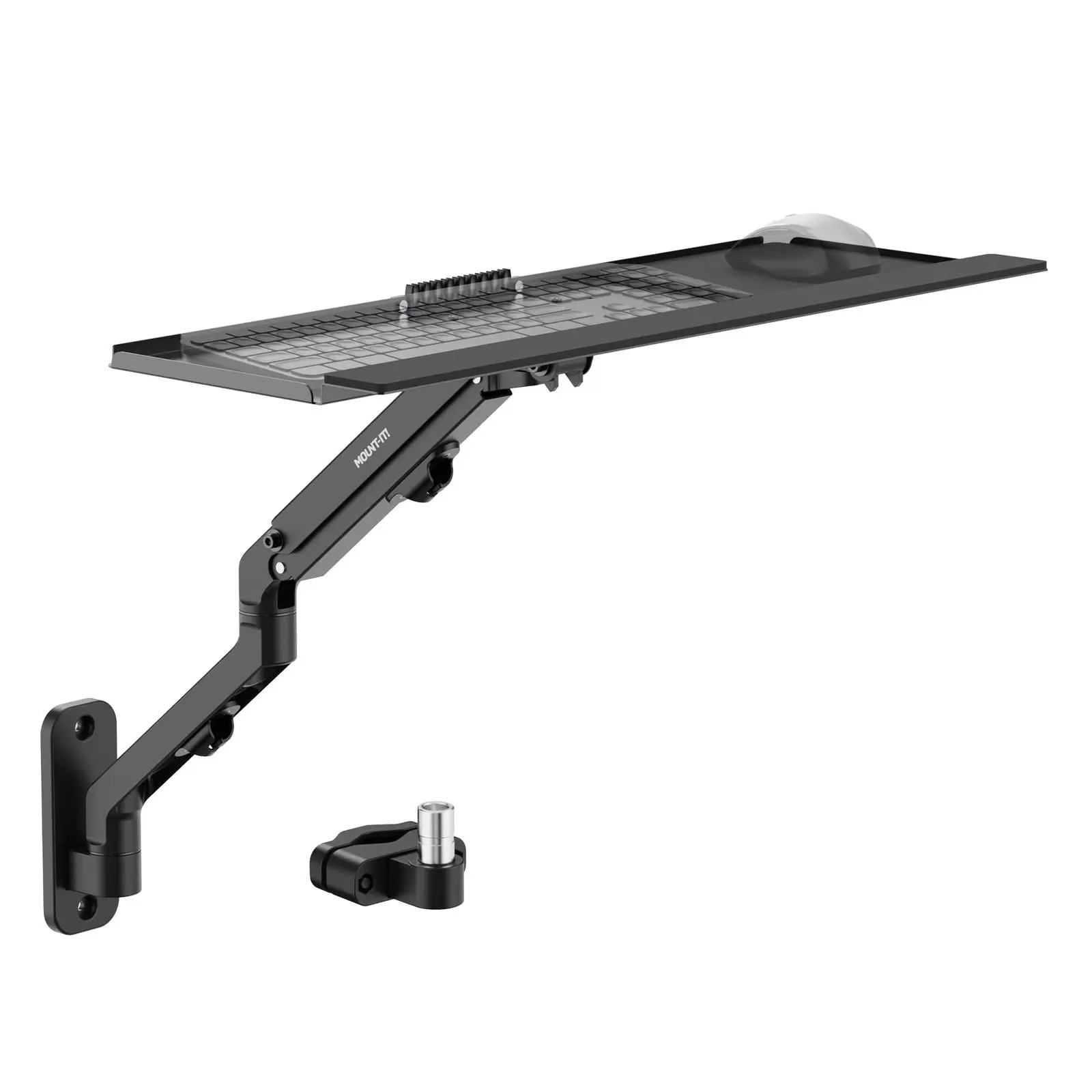 Mount-It! Wall Mounted Keyboard Tray with Spring Arm, Floating Ergonomic Workstation, Pole or Wall Mount, VESA Compatible, 21.8" Extension