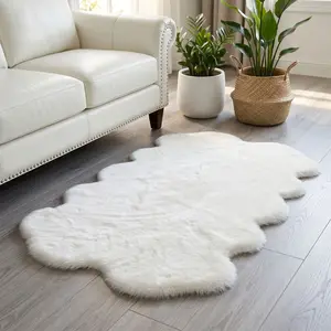 1pc White Irregular Faux Fur Area Rug - TPR Washable Office Chair Mat Multi-Scene Use for Entryway/Bathroom/Living Room | Slightly Slip-Resistant Luxury Gift