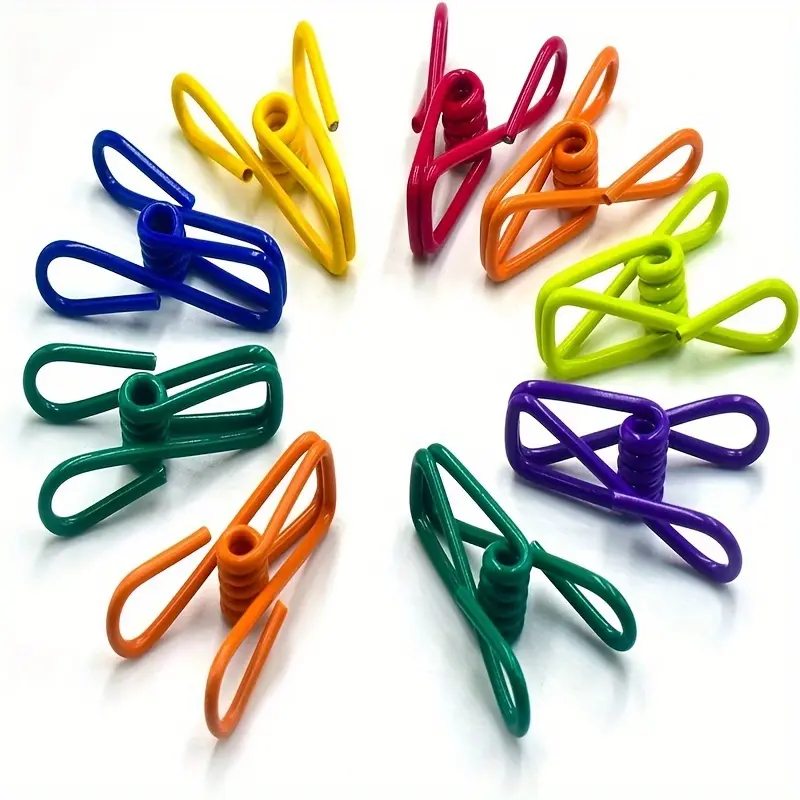 10pcs Chip Clips - Reusable Utility PVC-Coated Steel Clips For Sealing Food Packages, Chips Bags, Clothes & Paper - Pack Of 10 (Random Color)