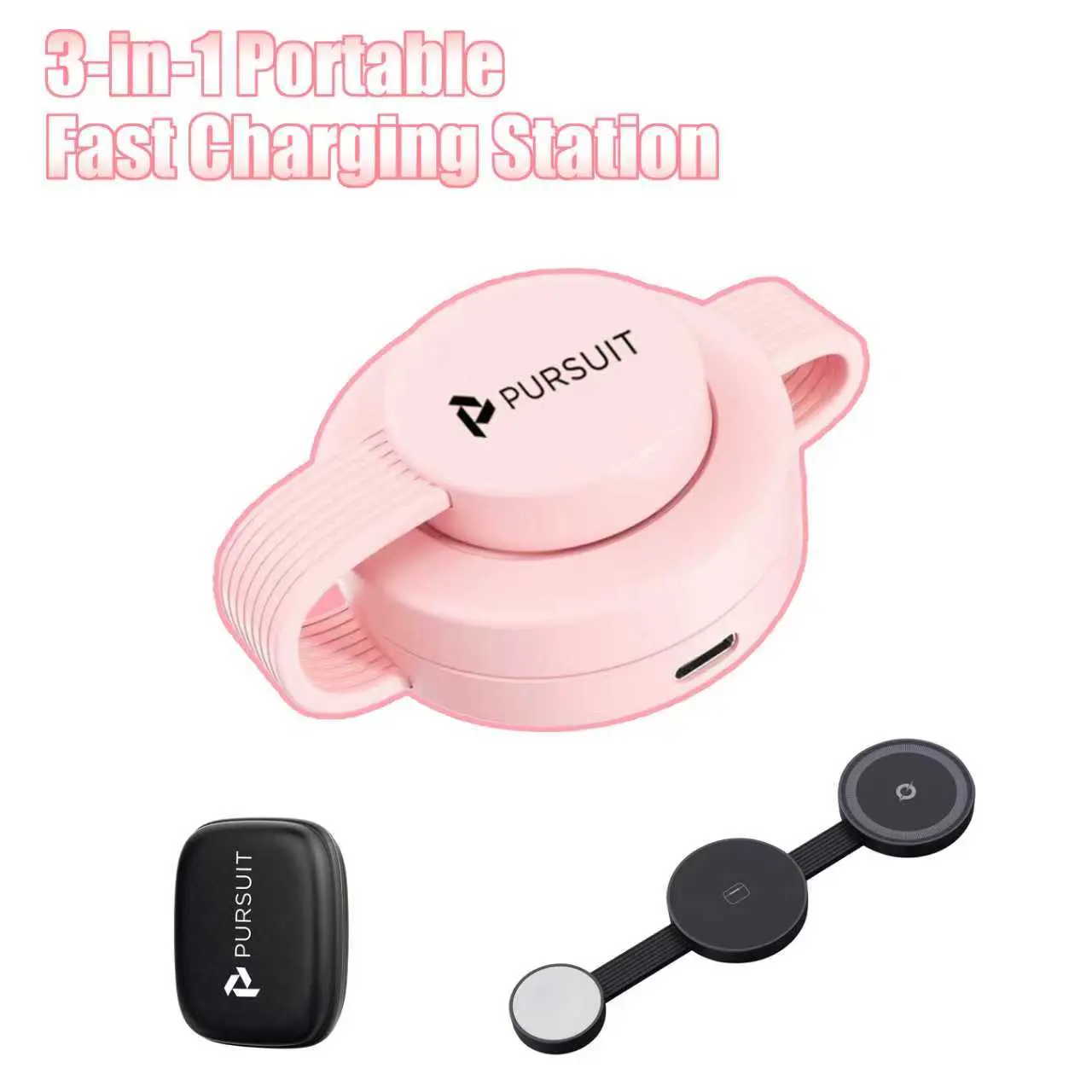 PURSUIT 3 in 1 charger 15W MagSafe for iPhone & Qi Wireless Charging, 83g Ultra-Light Travel Essential, Black Electronic White Wearable Electronic Foldable Magnetic