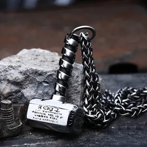 GTHIC Stainless Steel Thor's Hammer Valknut Viking Necklace Jewelry for Men Birthday Father's Day Gifts