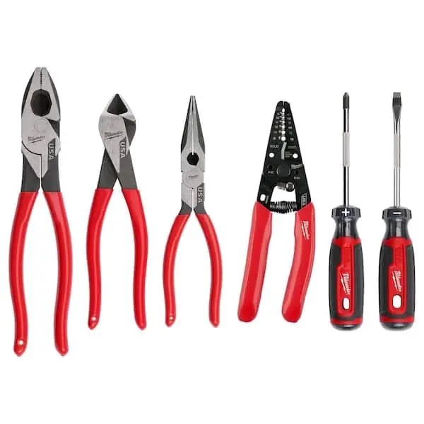 Milwaukee 6-Piece Hand Tool Set - Dipped Grip Cutting Pliers, Wire Stripper, Cushion Grip Screwdrivers