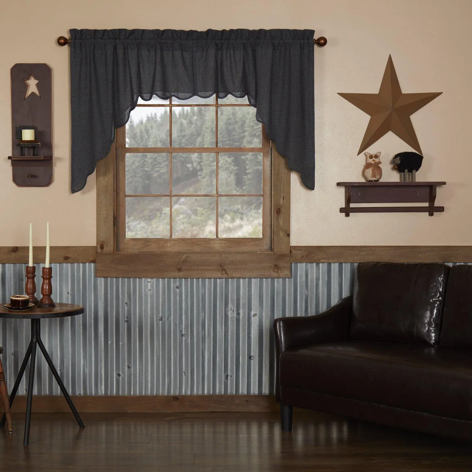 Traditional 100% Cotton Country Blue Scalloped Swag Curtains, Home Decoration Colored Farmhouse Curtains, Home Decoration Curtain, Colored Curtains