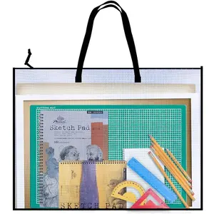 19x25 inch Art Portfolio Bags, Artwork Storage Case with Handle and Zipper Vinly Mesh Folder Organizers for Bulletin Boards, Scrapbooks,  and Poster Storage