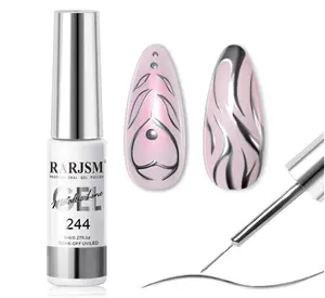 RARJSM Metallic Silver Gel Liner Nail Art 3D Mirror Chrome Effect Gel Nail Polish 8ml Build in Thin Brush Metal Painted Drawing Striper Gel Polish Soak off Curing Requires for Home Salon Diy Painting
