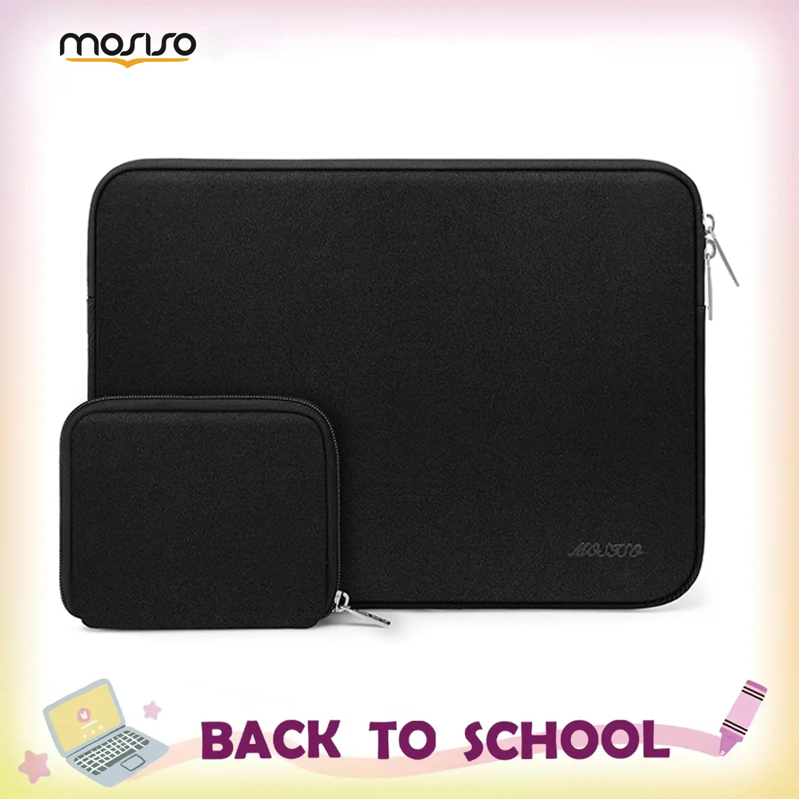 MOSISO 13.3in Slim Lightweight Neoprene PU Laptop Bag - Multifunctional Work Bag, Business Padded Shockproof Protector, Zip Mini Pouch for MacBook Air/Pro, HP, Dell (Black, PU Leather, for Students/Workers, Customer Service Support)