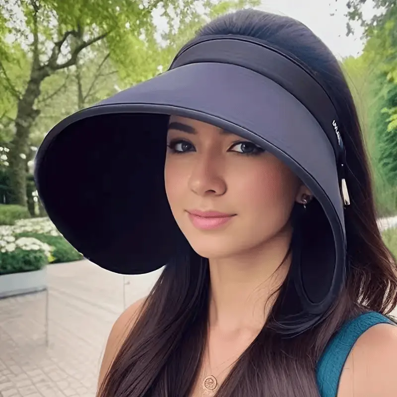 Women's UPF 50+ Sun Hat - U-Shaped Roll-Up Wide Brim Visor, Compact, Adjustable, Lightweight Elastic Fabric, Bendable, 360° Full Coverage, Ergonomic, Space-Saving for Outdoor Travel, Running, Driving, Female Sports & Outdoor Hat