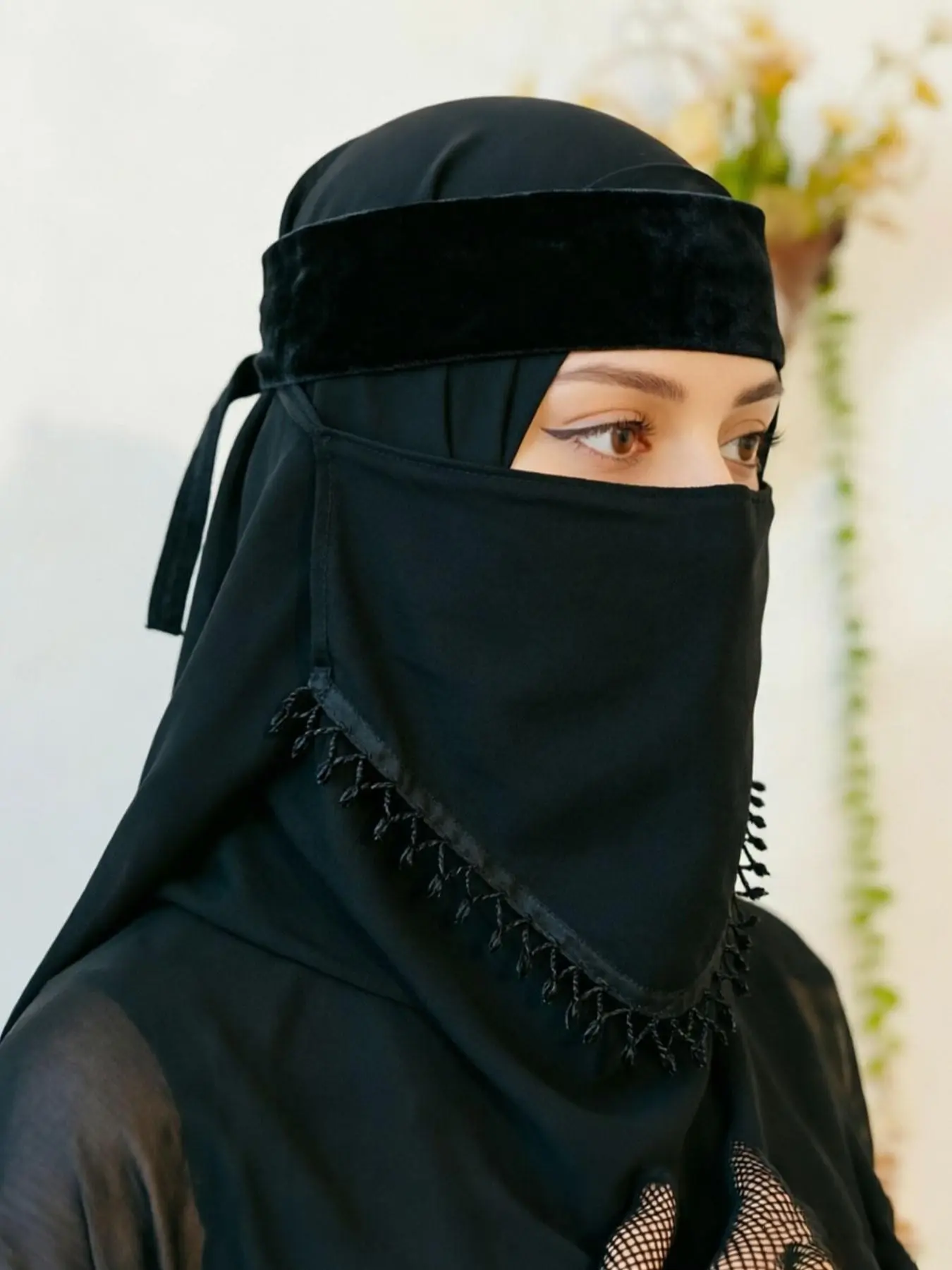Women's Chiffon Plain Tassel Mask, Soft Breathable Single Layer Veil, Niqab Cover, Islamic Muslim Khimar, Suitable for All Seasons