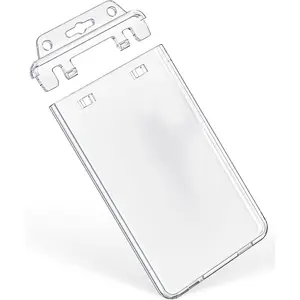 2 Pack Permanent Locking ID Badge Holder for Less Frequently  Cards Vertical Hard Plastic Case Clear Card Protector Pouch for Passes Access Cards Student IDs Proximity RFID Key Cards