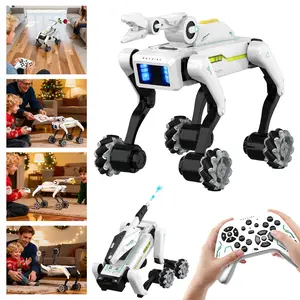 3 in 1 Robot Dog with Wheels Kit, 30+ Bionic Actions, Voice & Remote Control, Programmable Moves, Rechargeable Battery, All-Terrain Stunt Pet Toy for Kids(Removable Claw & Cannon)