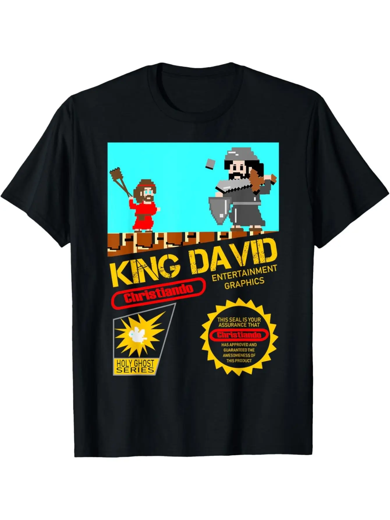 CHRISTIANDO Men's Vintage Christian David vs Goliath Graphic Print T-Shirt - Round Neck, Shortsleeve, Soft Cotton, Relaxed Fit, Breathable Slightly Stretchy Fabric, Casual Streetwear, Multi-Size Adult Top, Menswear, Machine Washable, All-Season