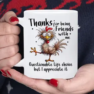1pc Funny Chicken Mug with Cute Rooster & "Thanks for Being My Friend" Farm Pun Design - 11oz White Ceramic Coffee Cup Suitable for Farmers, Poultry Lovers, Easter Gifts, Country Kitchenware - Cartoon Chicken Cup