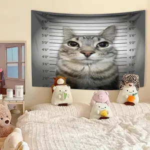 Funny Cat Meme Tapestry Kawaii Animal Home Decor Wall Hanging Covering Cloth Bedroom Dorm Background Festival Gift Room Decor Decoration Cotton