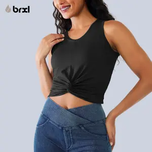 BRXL【Discount for live】Knotted Sports Bra Top Built-In Bra Workout Tank Cropped Yoga Gym-brxl-2