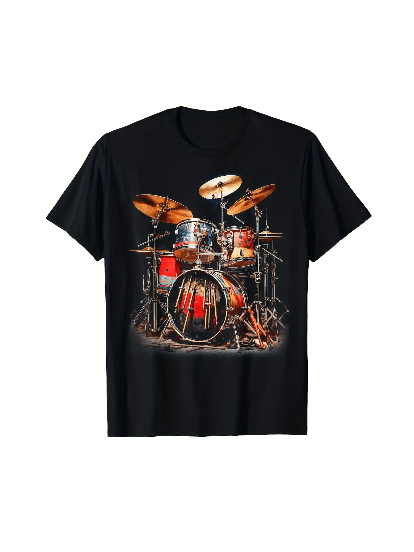 Men'S Vintage Drum Kit Graphic T-Shirt - Music Tee unisex soft cotton short sleeve t shirt, vintage graphic casual tee for men women teens, perfect birthday holiday gift for camping travel gym daily street  wear