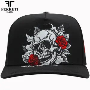 FERRETI HATS PREMIUM FT161 Skull & Rose Baseball Cap For Men