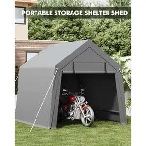 YJ-Garvee 6x6Ft Heavy Duty Waterproof Motorcycle Storage Outdoor Storage – Outdoor Carport Shelter with Roll-Up Zipper Doors, UV Resistant, Portable Tent for Bike, Firewood, Garden Tools – Grey,