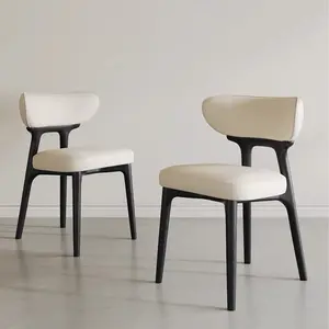Modern Faux Leather Dining chairs,Black Solid Wood, Beige Faux Leather,Not Assembled Need