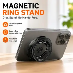Ultra-Thin Rotating Stress Relief Portable Invisible Strong Back Mount Multi-Function Magnetic Phone Stand, 360° Rotation, Foldable, Universal Fit