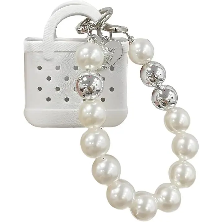ChicBloom B Mini Bogg Bag Keychain Wristlet Pearl Bracelet Keychain Cute Purse Bag Charms Car Keys Accessories Gifts for Women
