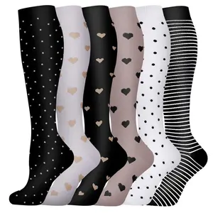6 pairs of compression calf socks — quick-drying, long-lasting support for running, fitness, and recovery; floral pattern compression knee-high socks with a wide, breathable design; moisture-wicking sports socks for everyday wear