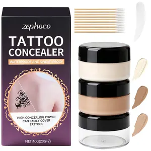 Tattoo Cover Up Makeup Waterproof, 2-in-1 Mix Foundation Full Coverage Tattoo Coverup Make Up for Leg Neck Body, Long Lasting Concealer for Scars Vitiligo Veins Dark Spots for All Skin, Ivory Dark 1.4oz