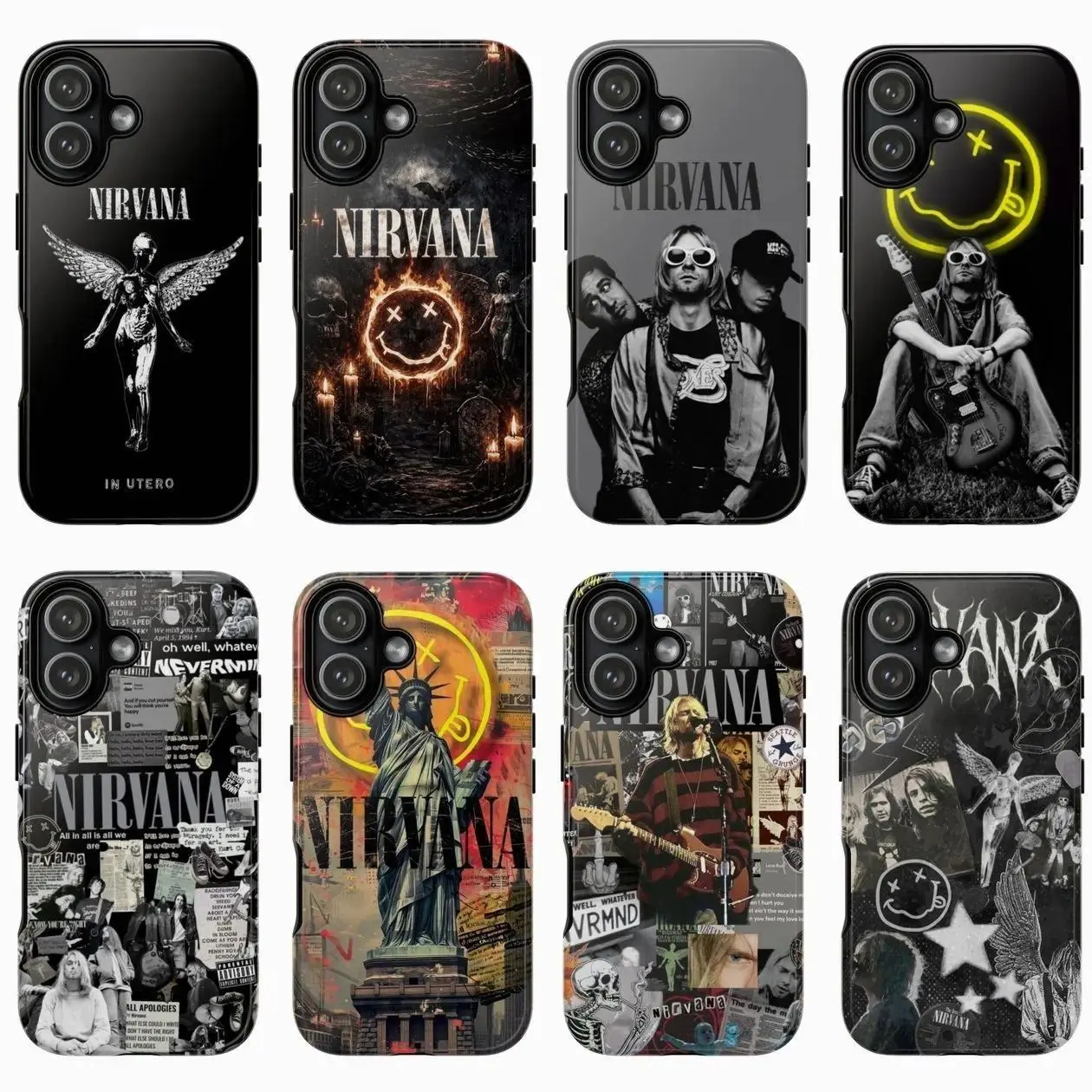 8 Nirvana-Themed Phone Cases — Nirvana Tribute Series Rock Band Merchandise: Exclusive Gifts for Fans | Phone Accessories, Suitable for iPhone 11–17 Pro Max/Plus and Samsung Galaxy S23–S25