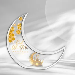 Acrylic Crescent Moon Table Decoration, Ramadan Eid Mubarak Ornament, Festive Holiday Decor for Home & Celebrations