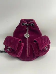 Pre-owned CHANEL 98% New 17" Berry Color Velvet Duma Backpack