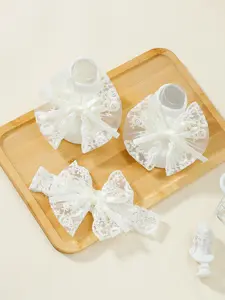 Cute Sweet Lace Bow Socks + Bow Hairband Set, Baby Clothing, Perfect for Baby First Birthday, Festivals, Birthdays, Special Gift Set