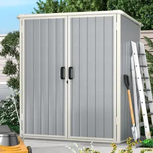 【2 Packages Shipping】Aoxun Outdoor Storage Shed 5 x 3FT, Resin Shed with Floor and Lockable Door, Plastic Sheds for Garbage Can, Tool, Accessories, Lawn, Garden - Grey