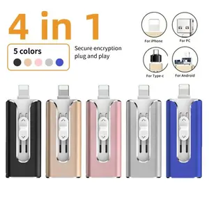 4-in-1 USB 3.0 Flash Drive for iPhone & Type-C & Android & PC, High-Speed External Storage, Backup Photos and Videos, USB Flash Drives, USB Memory Stick PenDrive Thumb Drive Photo Stick, 64GB 128GB 256GB 512GB 1TB Storage