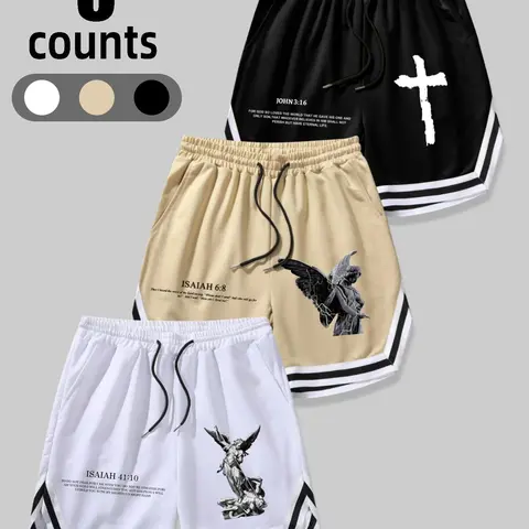 Men's Colorblock Letter Print Drawstring Waist Shorts, Printed Shorts, Casual Loose Breathable Shorts for Summer, Men's Baggy Bottoms for Daily Wear, Drawstrings Shorts