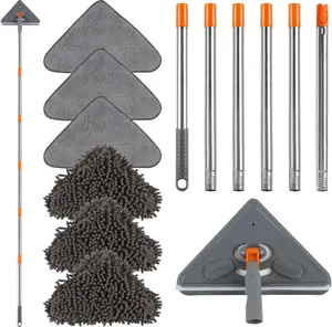 Wall Cleaner Mop with 67" Long Handle, Sturdy Wall Washer Cleaner Tool for/Ceiling Fans/Dust/Floors/Window, 360°Ceiling Cleaner Tool Duster with Squeegee 6 Pads