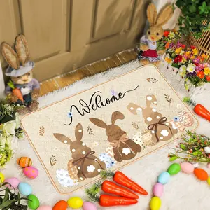 Doormat,Entrance mat for entry area,Welcome mat,Easter Bunny Egg Doormat,Easter Home Decor,Easter Theme,bunny and floral element doormat,Holiday Decorative Floor Mats,Suitable for outdoor patio front door entrance mats, Easter gifts, Festive, Soft Rug