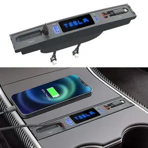 Customized for Tesla Phone Charger Multi Port for Tesla Model 3 2020-2023, Tesla Model Y 2020-2024 with Fast Charger Retractable Cable Docking Station Tesla USB Hub Car Gadgets