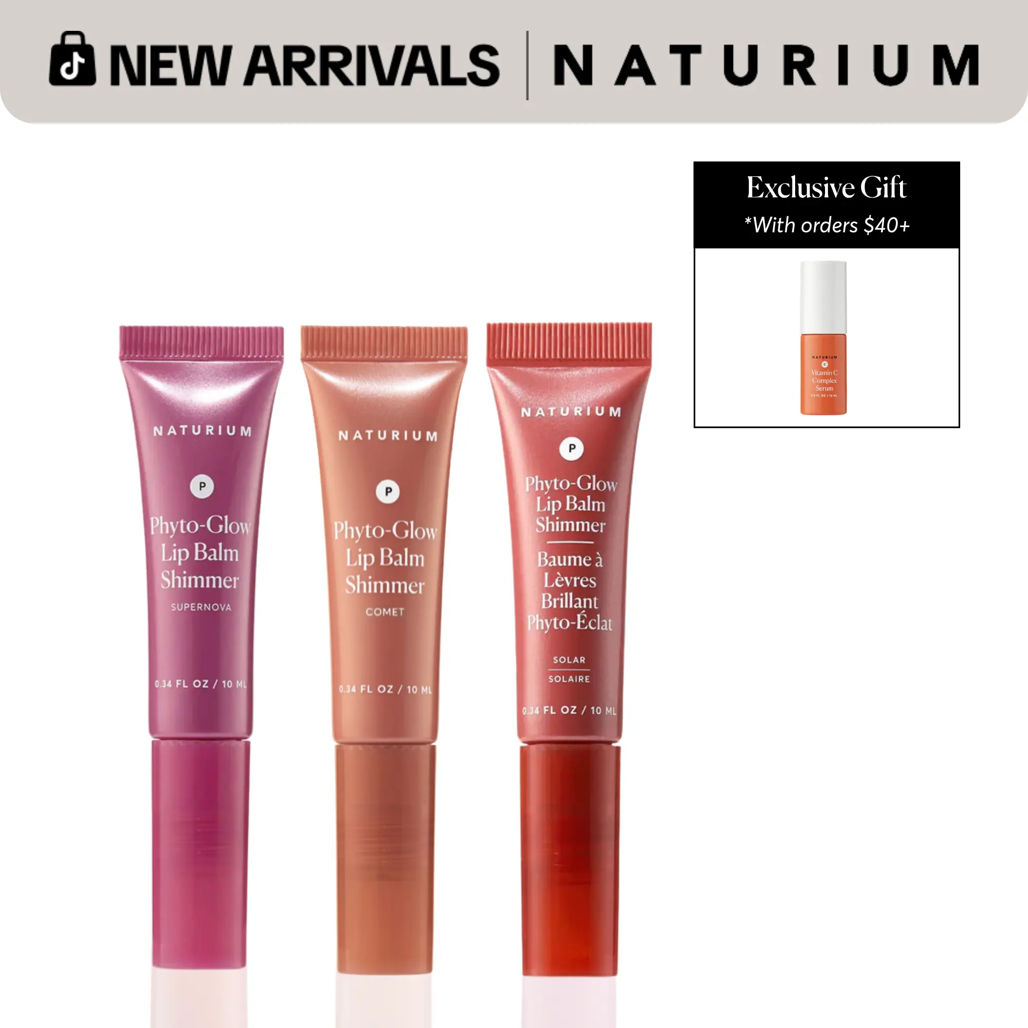 Naturium The Infinite Glow Set, Phyto-Glow Lip Balm Shimmer Comet, Supernova, Solar