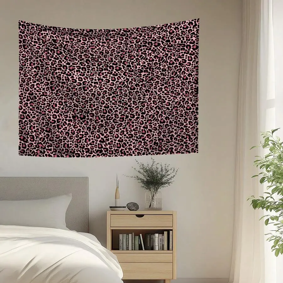 Pink Leopard Print Smooth Polyester Tapestry - Multi-Size Rectangular Wall Hanging with Draping Look, Machine Washable Home Decor for Living Room, Bedroom
