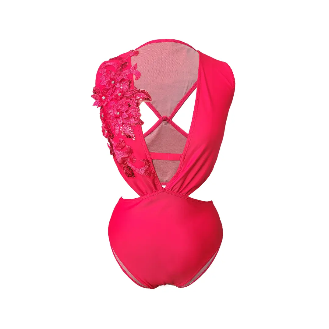Imperial Bling Bodysuit - Pink Spandex & Nylon Top with Smocked Bodysuit, Comfortable Design for Women