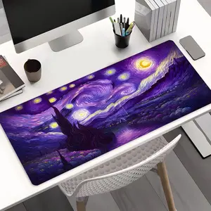 Purple Dreamy Starry Sky Large Gaming Mouse Pad, Aesthetic Desktop Protective Pad, Washable Rubber Pad Non-Slip Lock Edge Multi-Size Mouse Pad Suitable For Home Office, Good Gift for Family and Friends, Desktop Accessory
