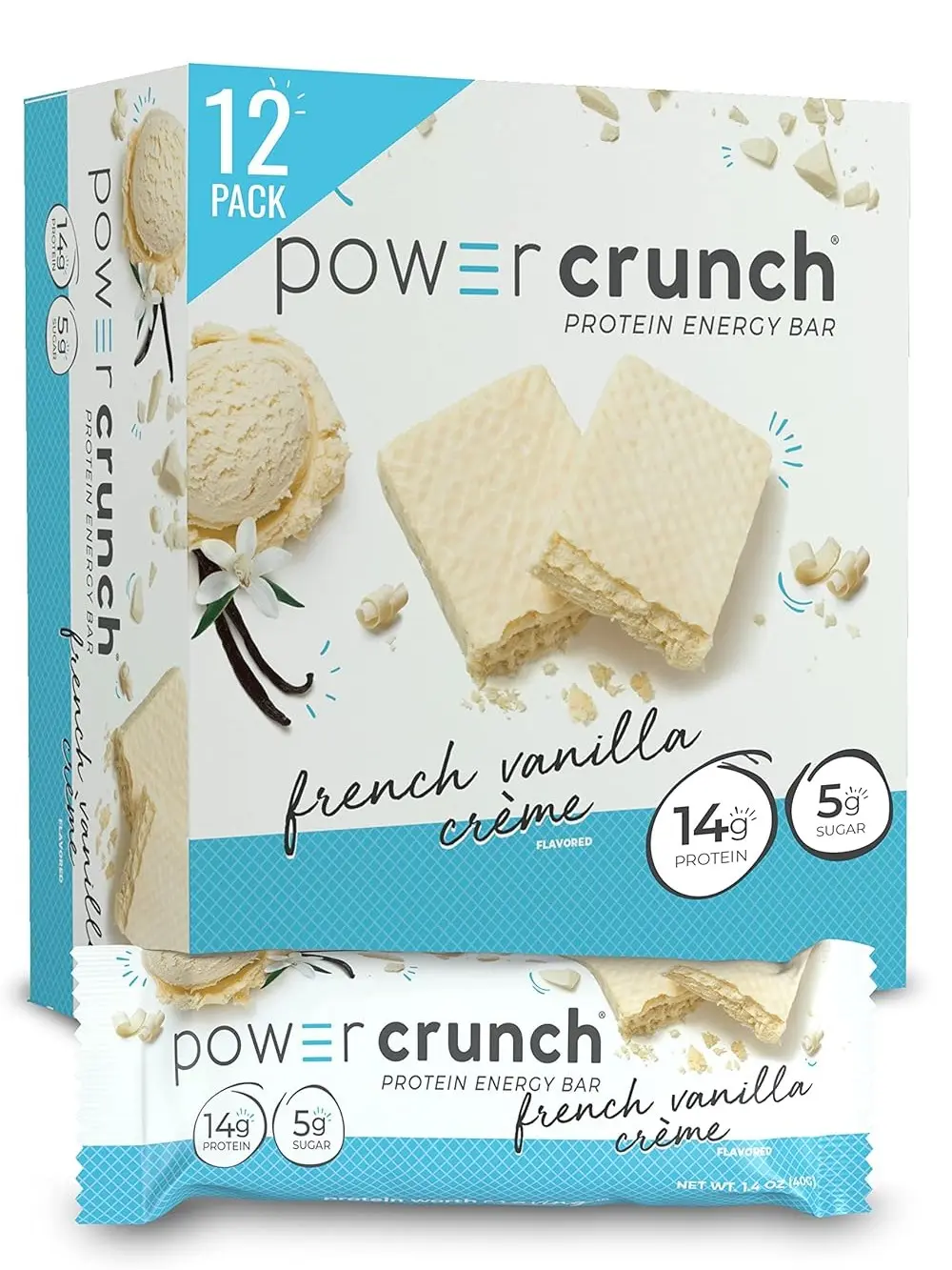 Power Crunch Protein Wafer Bars - 12 Pack, French Vanilla Creme Snack, 1.4 Ounce (12 Count)